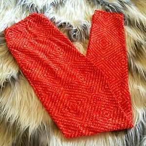 LULAROE LEGGINGS AZTEC GEO PRINT ORANGE CORAL NWOT